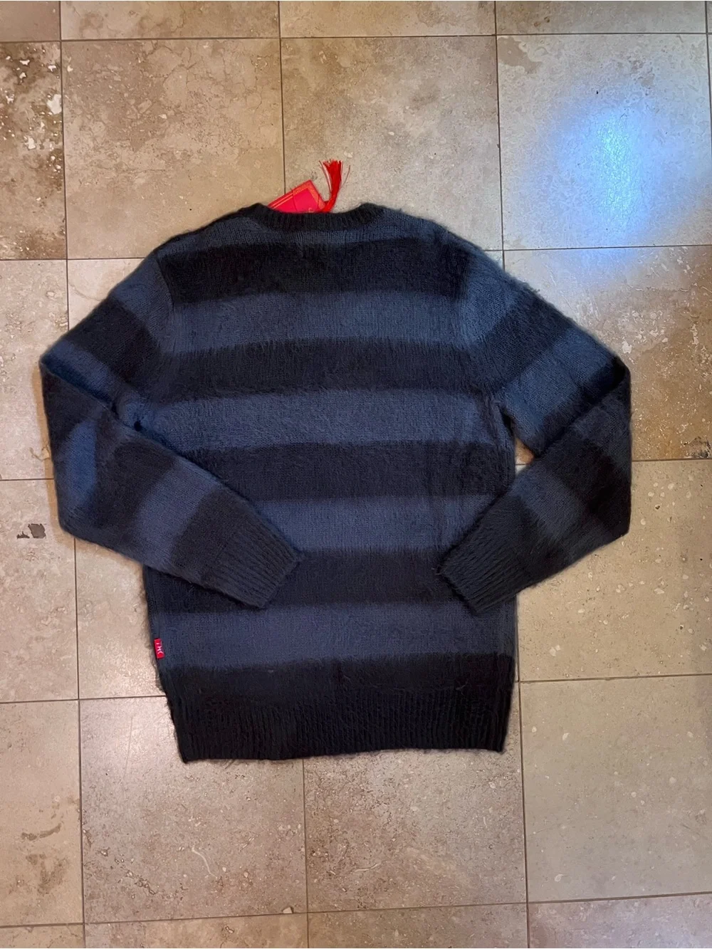 Men's Black and Charcoal Striped Crewneck Sweater